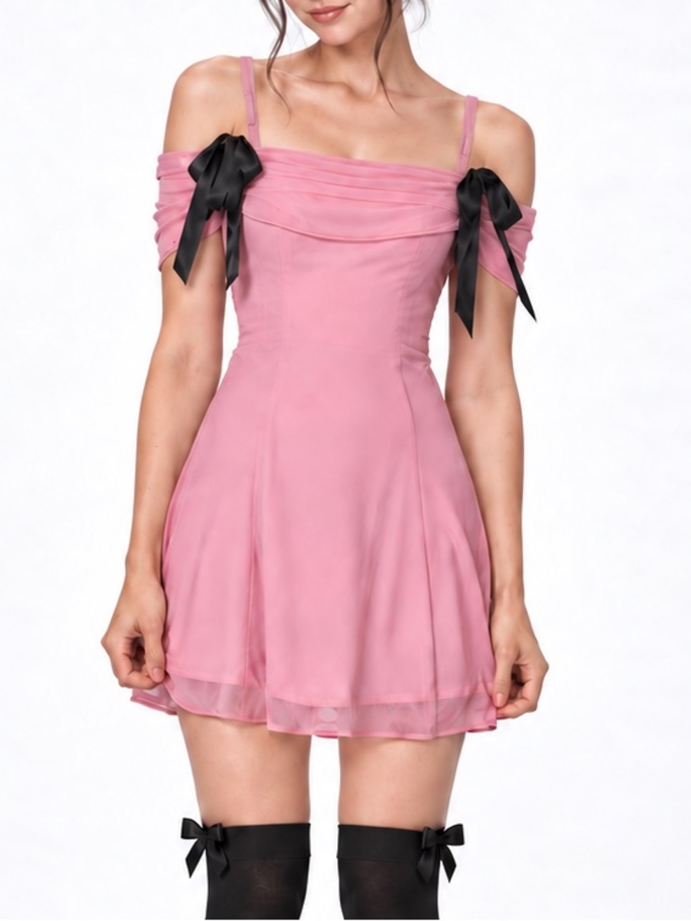Kimchi Blue Allison Pink Mesh Cold Shoulder Bow Mini Dress XS